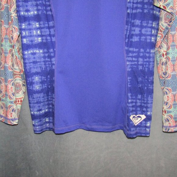 Roxy Rash Guard Blue Long Sleeve Swim Top Womens Size L Tie Dye Surf Beach Heart - Picture 3 of 7